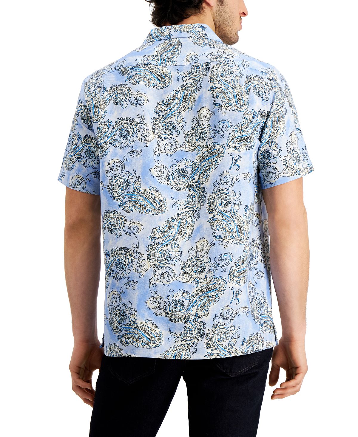 Club Room Men's Regular Fit Paisley Print Camp Shirt Blue Size Large