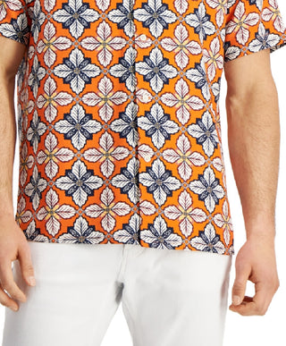 Club Room Men's Regular Fit Medallion Print Camp Shirt Red Size Small