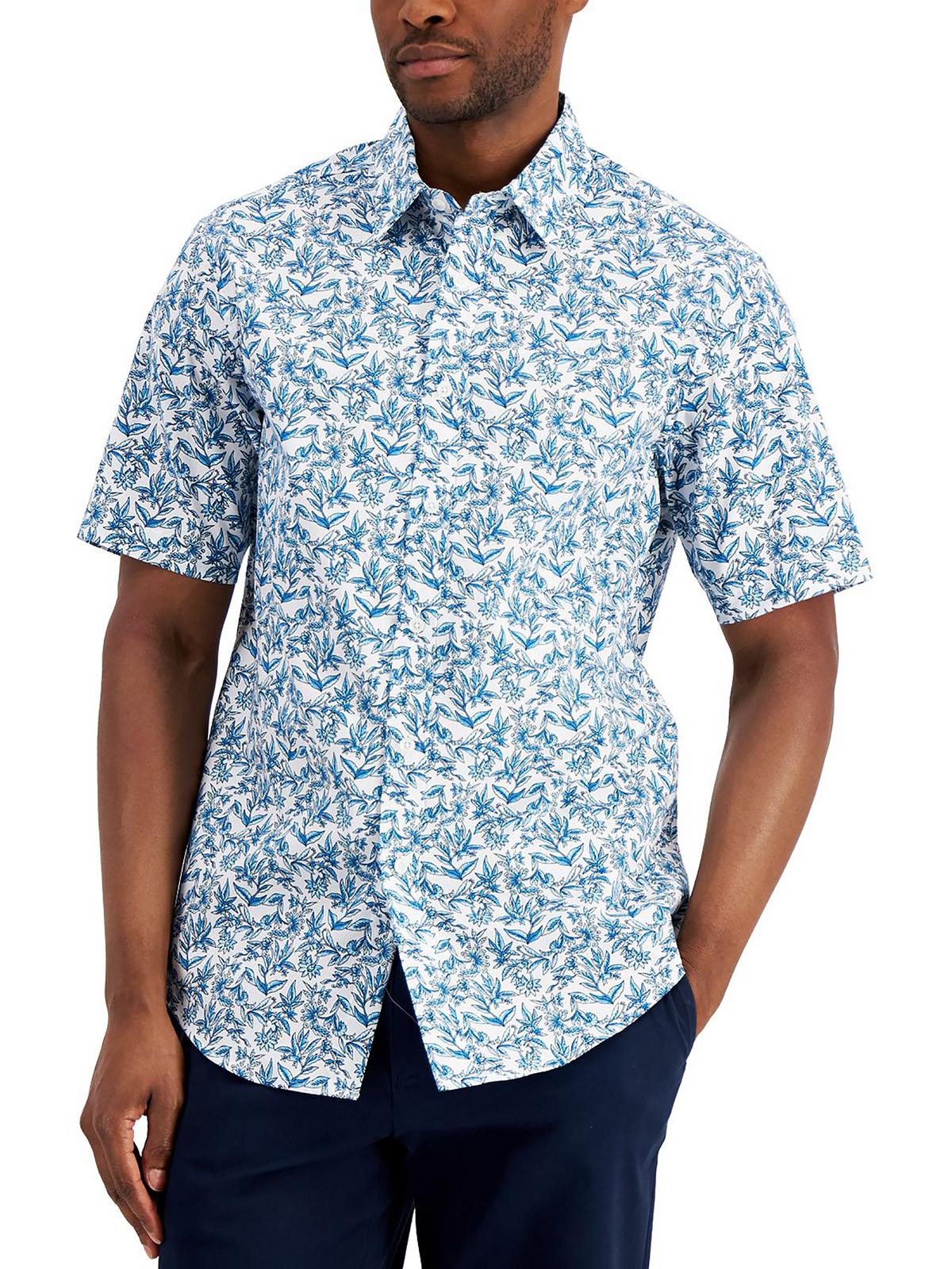 Club Room Men's Baha Floral Print Shirt Blue Size Large