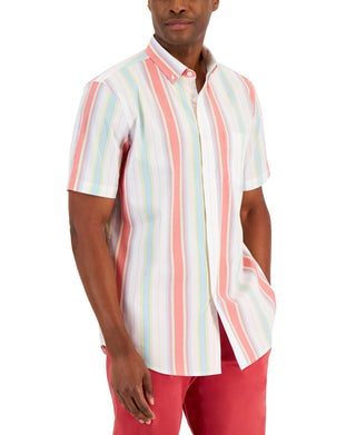 Club Room Men's Sunrise Fade Striped Poplin Shirt White Size Small