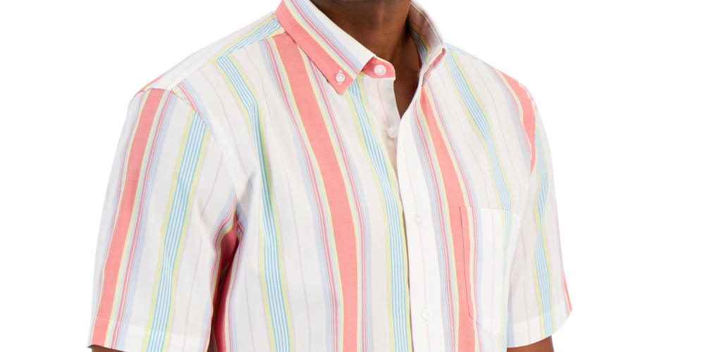 Club Room Men's Sunrise Fade Striped Poplin Shirt White Size Small
