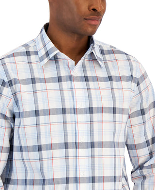 Club Room Men's Regular Fit Plaid Poplin Shirt White Size Large