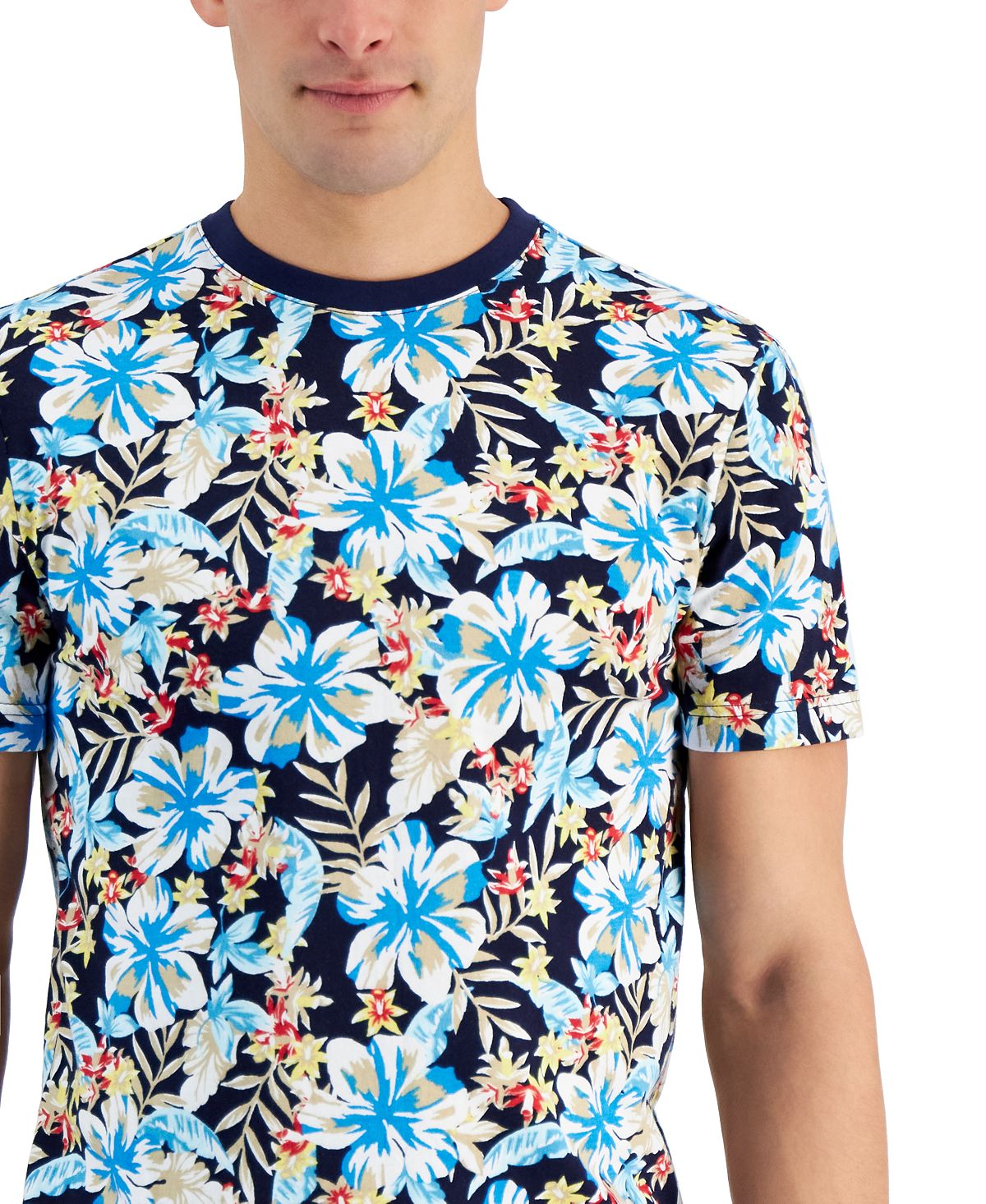 Club Room Men's Floral Graphic T-Shirt Blue Size Small