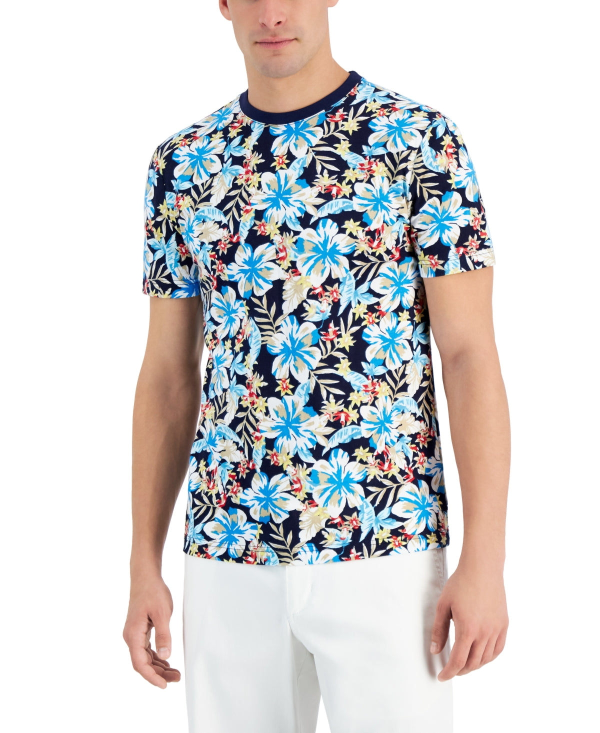 Club Room Men's Floral Graphic T-Shirt Blue Size Small