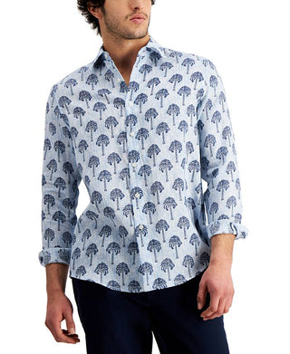 Club Room Men's Regular Fit Palm Tree Print Linen Shirt Blue Size XX-Large