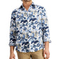 Club Room Men's Regular Fit Jacobean Floral Print Linen Shirt Blue Size Medium