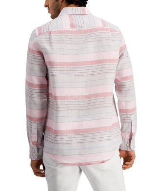 Club Room Men's Regular Fit Stripe Linen Shirt  Pink