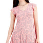 Style & Co Women's Floral Print Flutter Sleeve Dress Pink Size X-Large