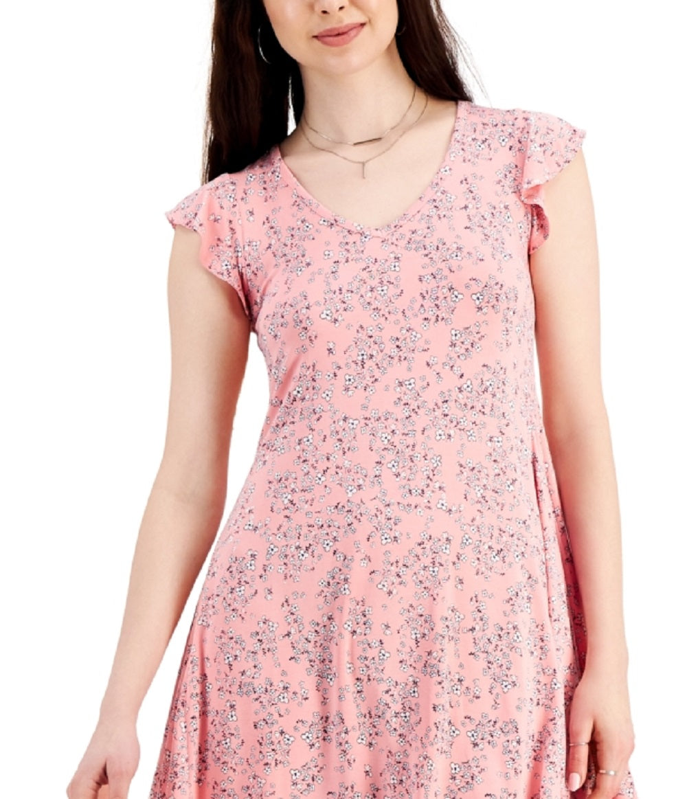 Style & Co Women's Floral Print Flutter Sleeve Dress Pink Size X-Large