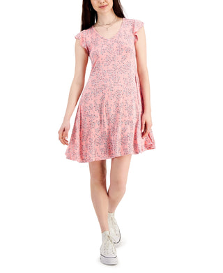 Style & Co Women's Floral Print Flutter Sleeve Dress Pink Size X-Large
