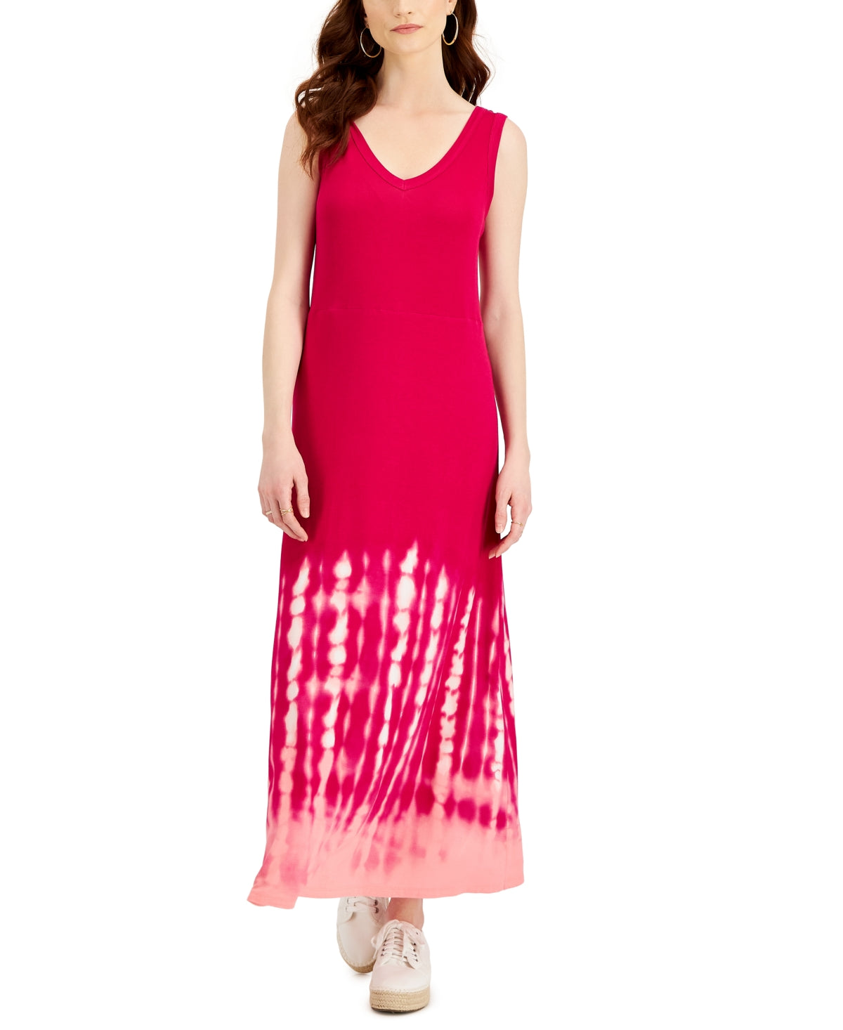 Style & Co Women's Tie Dyed Sleeveless Maxi Dress Pink Size Large