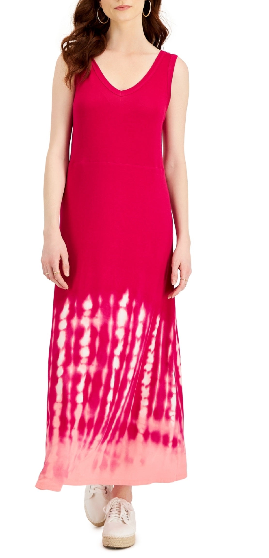 Style & Co Women's Tie Dyed Sleeveless Maxi Dress Pink Size X-Large