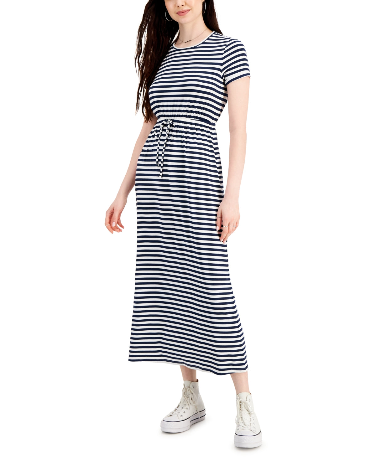 Style & Co Women's Printed Cinch Waist Maxi Dress Blue Size Small
