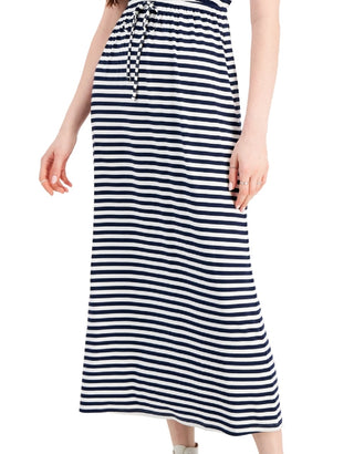 Style & Co Women's Printed Cinch Waist Maxi Dress Blue Size X-Large