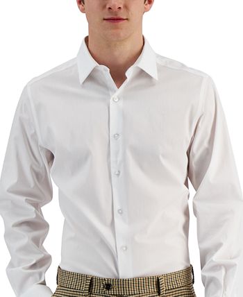 Alfani Men's Slim Fit 2 Way Stretch Stain Resistant Dress Shirt White Size 16X32-33