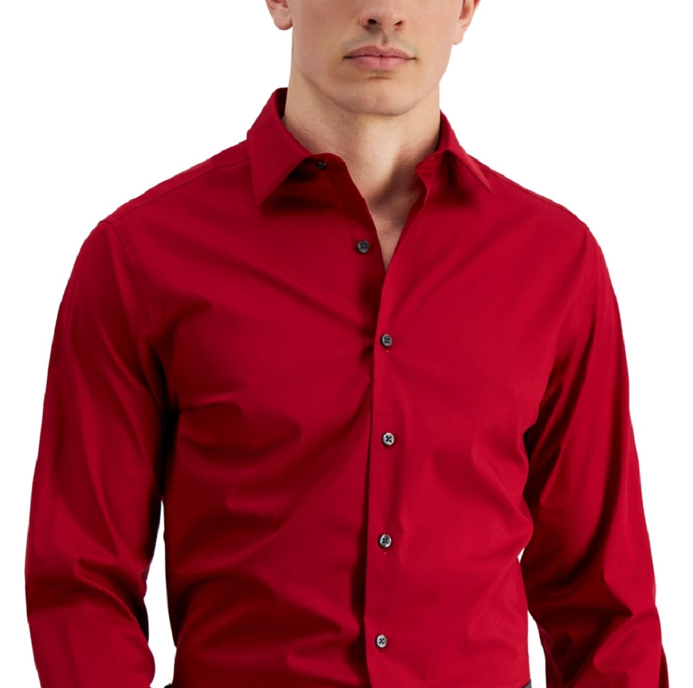 Alfani Men's Slim Fit 2 Way Stretch Stain Resistant Dress Shirt Red Size 14X32X33