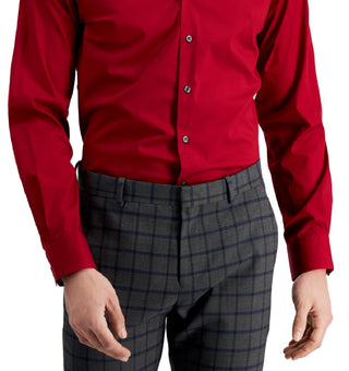 Alfani Men's Slim Fit 2 Way Stretch Stain Resistant Dress Shirt Red Size 14X32X33