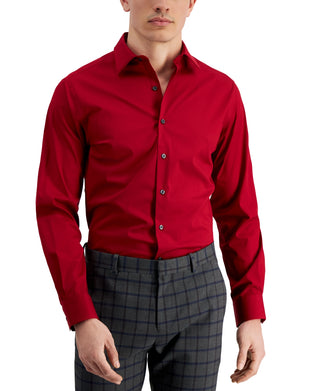Alfani Men's Slim Fit 2 Way Stretch Stain Resistant Dress Shirt Red Size 14X32X33