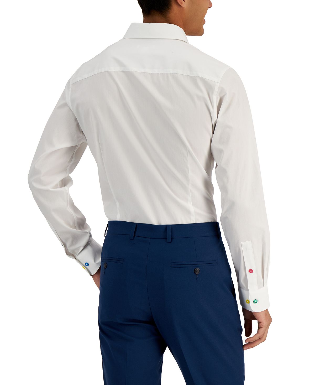 Bar III Men's Slim Fit Colored Buttons Dress Shirt White Size Small