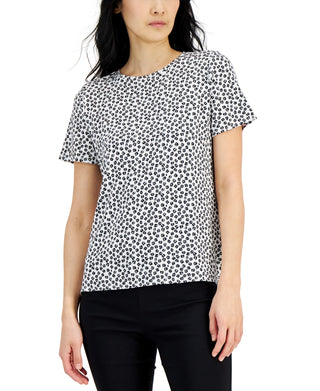 Alfani Women's Printed Crewneck T-Shirt Black Size Small