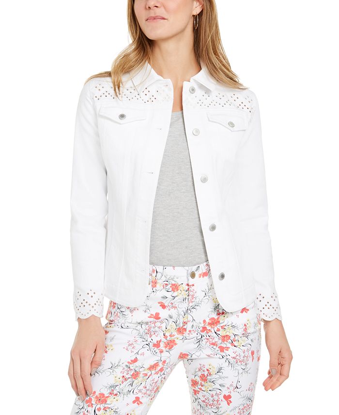 Charter Club Women's Eyelet Jean Jacket White Size Petite Large