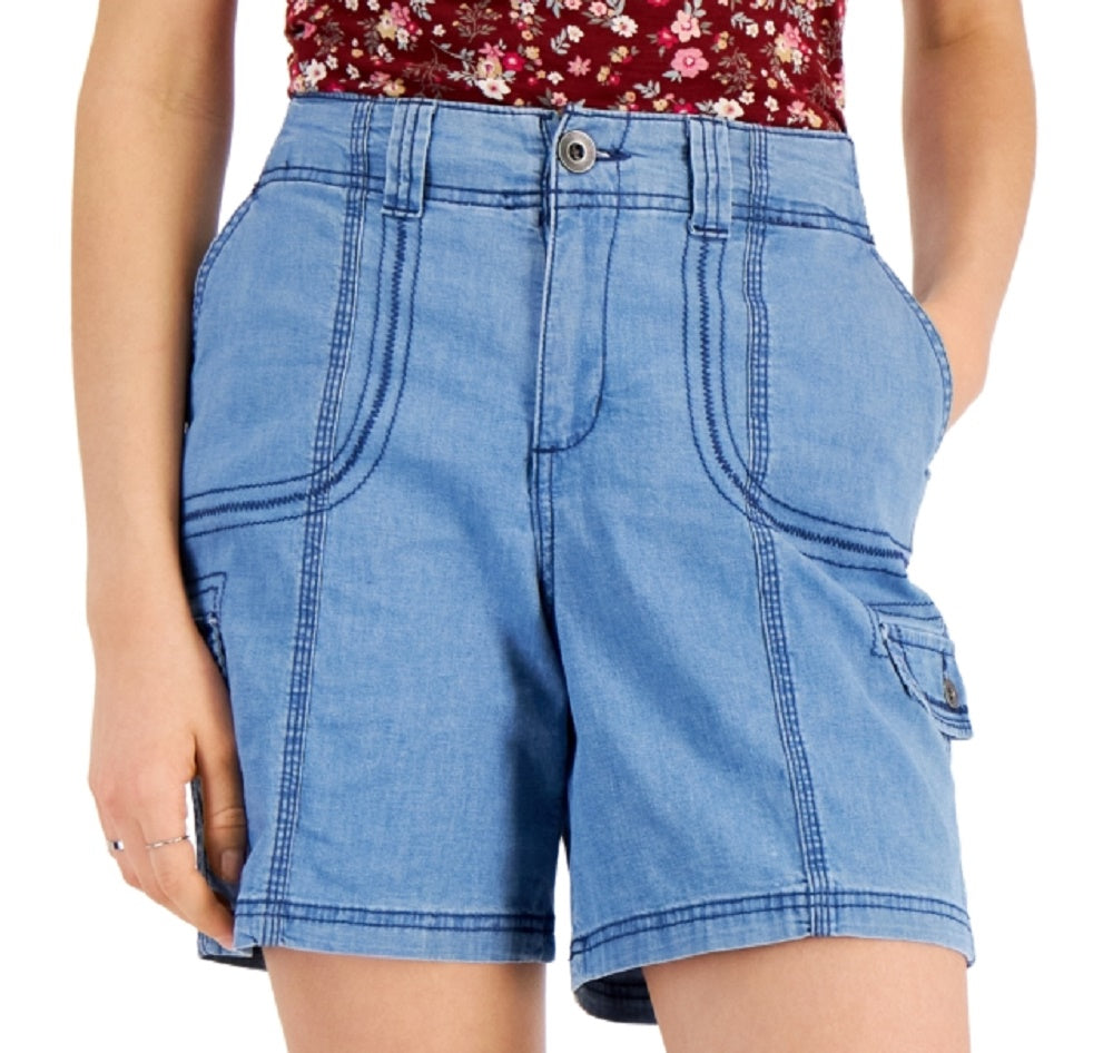 Style & Co Women's Chambray Topstitched Shorts Blue Size 6 Petite
