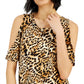 INC International Concepts Women's Leopard Printed Cold Shoulder Knit Top Black Size X-Large