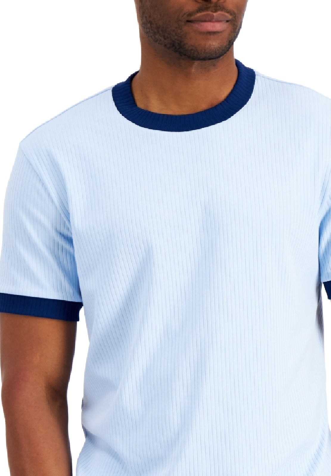 Alfani Men's Ribbed Contrast T-Shirt Blue Size Large