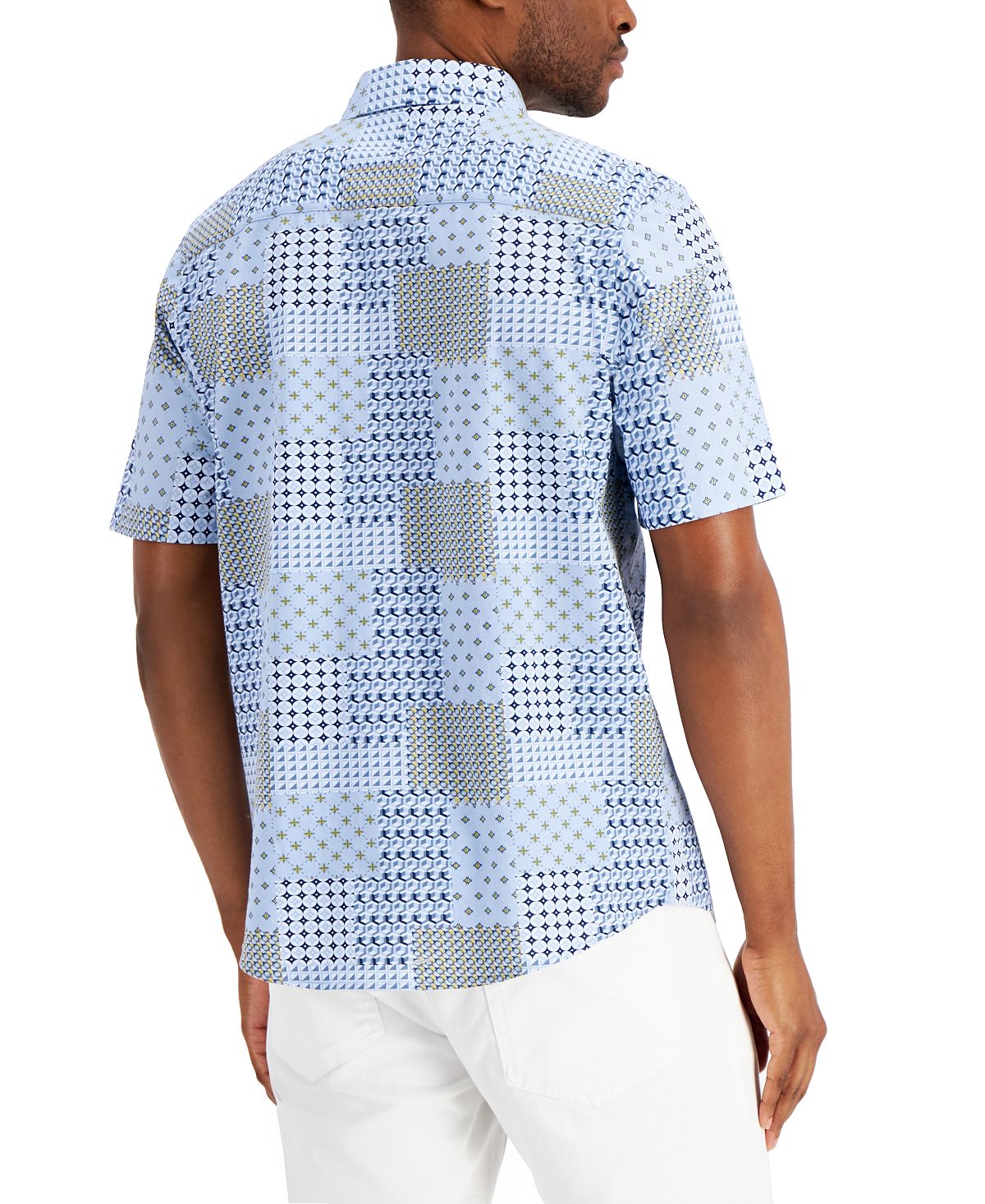 Alfani Men's Geometric Knit Back Short Sleeve Shirt Blue Size Small