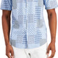 Alfani Men's Geometric Knit Back Short Sleeve Shirt Blue Size Small