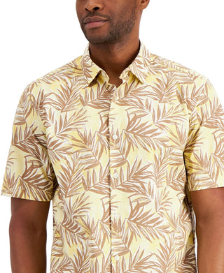Alfani Men's Barello Leaf Knit Back Short Sleeve Shirt Yellow Size Small