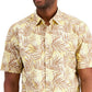 Alfani Men's Barello Leaf Knit Back Short Sleeve Shirt Yellow Size Medium