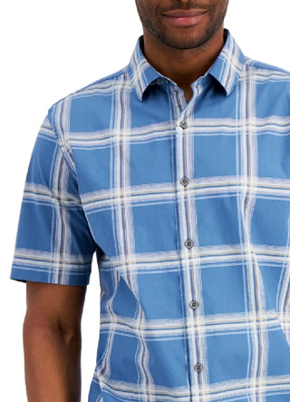 Alfani Men's Rolo Plaid PrinT-Shirt Blue Size Small