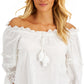 Charter Club Women's Cotton Schiffli Top White Size Petite Small