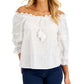 Charter Club Women's Cotton Schiffli Top White Size Petite Small