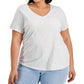 Style & Co Women's Cotton Solid V Neck Top Gray Size 0X
