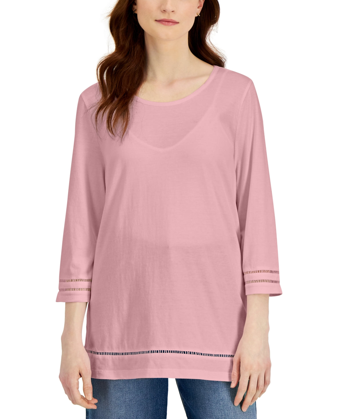 Karen Scott Women's Lattice Trim Top Pink Size X-Large