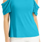 JM Collection Women's Cold Shoulder Top Blue Size Small