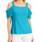 JM Collection Women's Cold Shoulder Top Blue Size Small