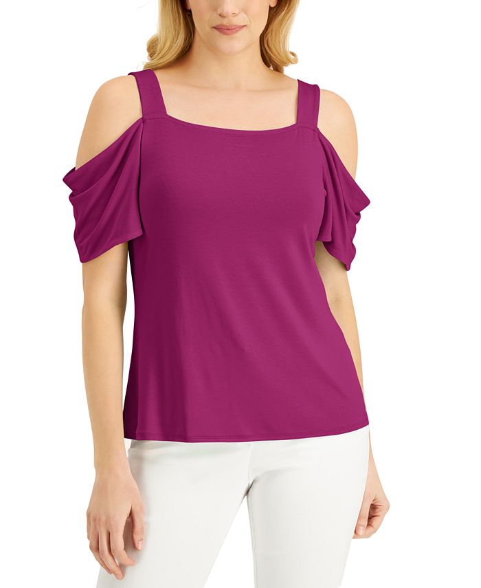 JM Collection Women's Cold Shoulder Top Purple Size Medium