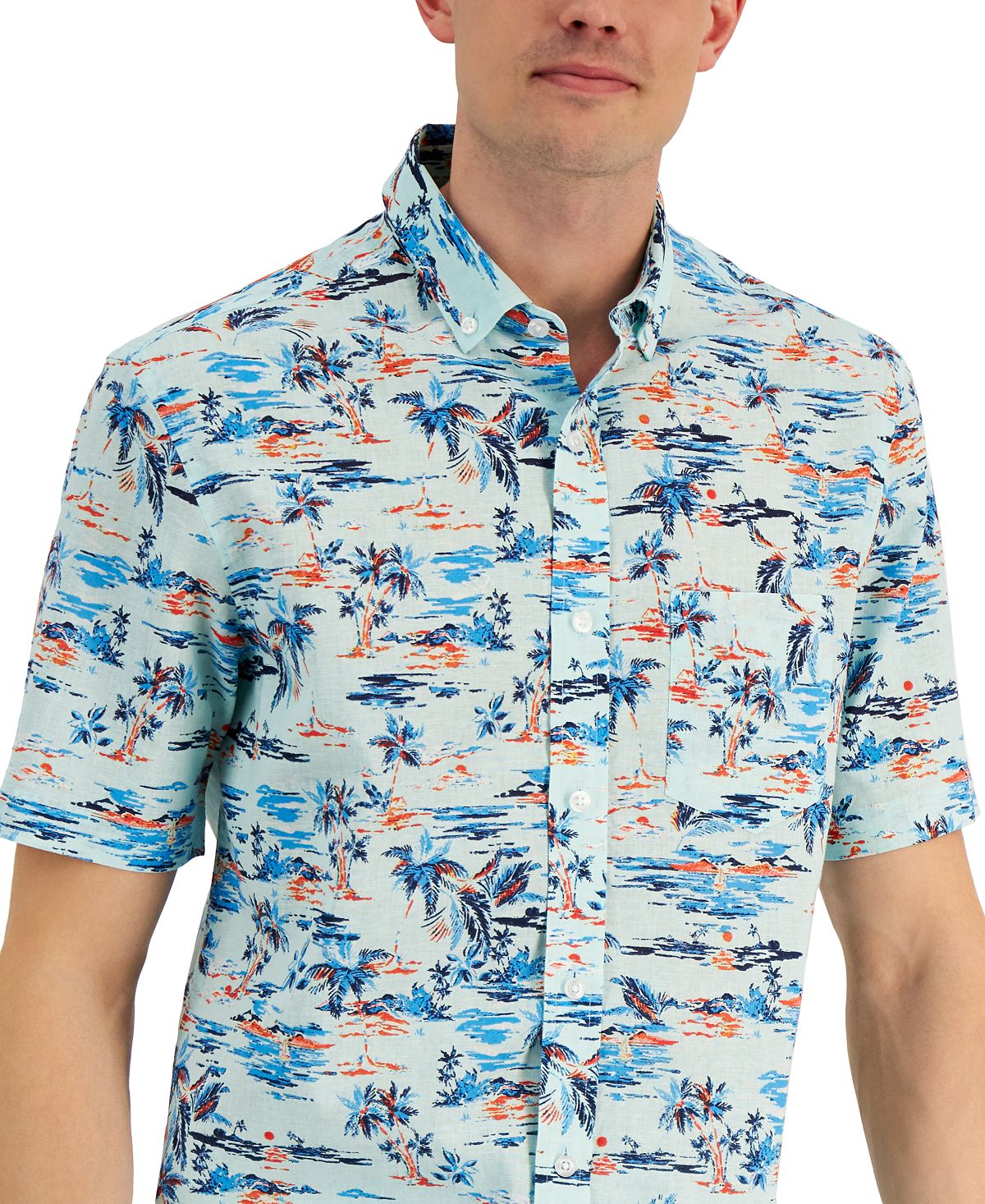 Club Room Men's Regular Fit Textured Tropical PrinT-Shirt Blue Size Small