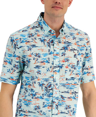 Club Room Men's Regular Fit Textured Tropical PrinT-Shirt Blue Size Small