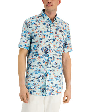 Club Room Men's Regular Fit Textured Tropical PrinT-Shirt Blue Size Small
