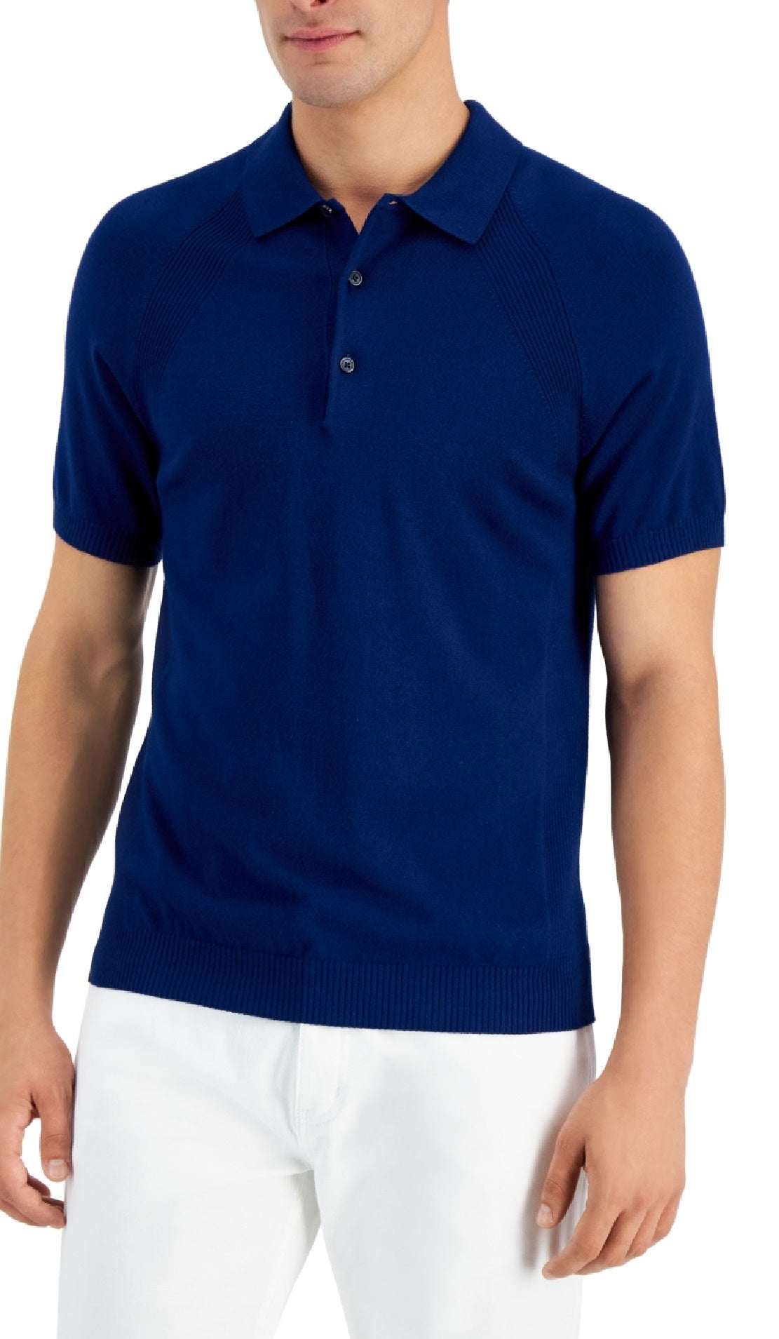 Alfani Men's Regular Fit Sweater Knit Polo Shirt Blue Size Medium