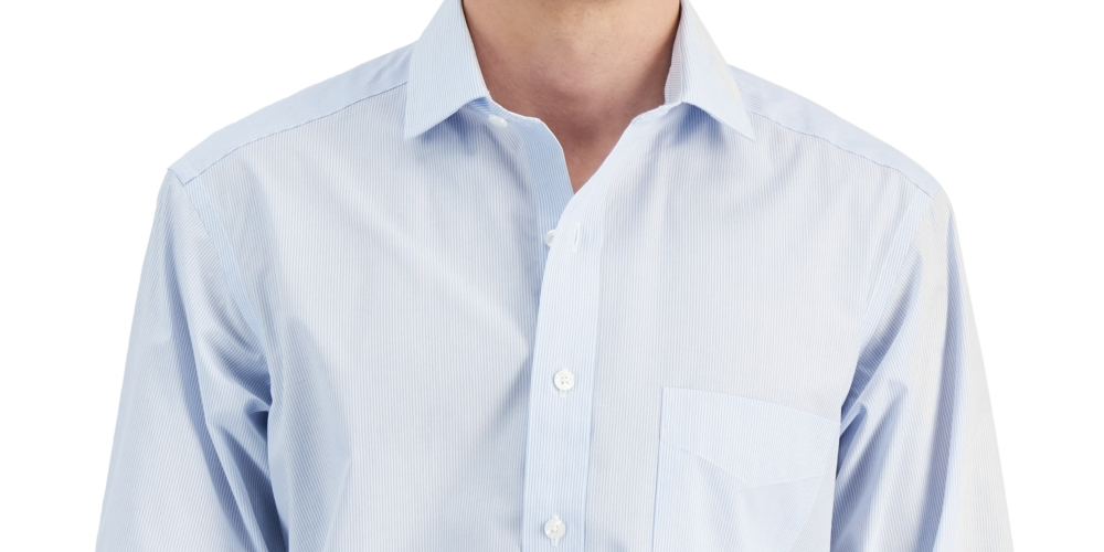 Club Room Men's Regular Fit Cotton Stripe Dress Shirt Blue Size 17.5X34X35