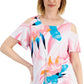 JM Collection Women's Printed Cold Shoulder Top Pink Size Small