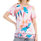 JM Collection Women's Printed Cold Shoulder Top Pink Size Small