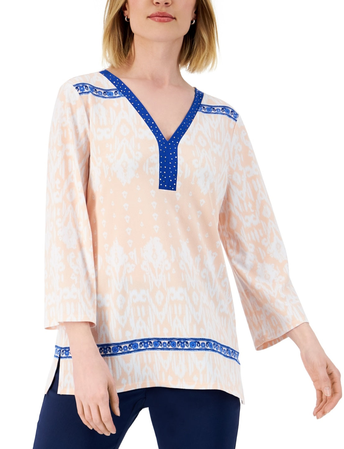 JM Collection Women's Embellished Ikat Top Pink Size X-Small