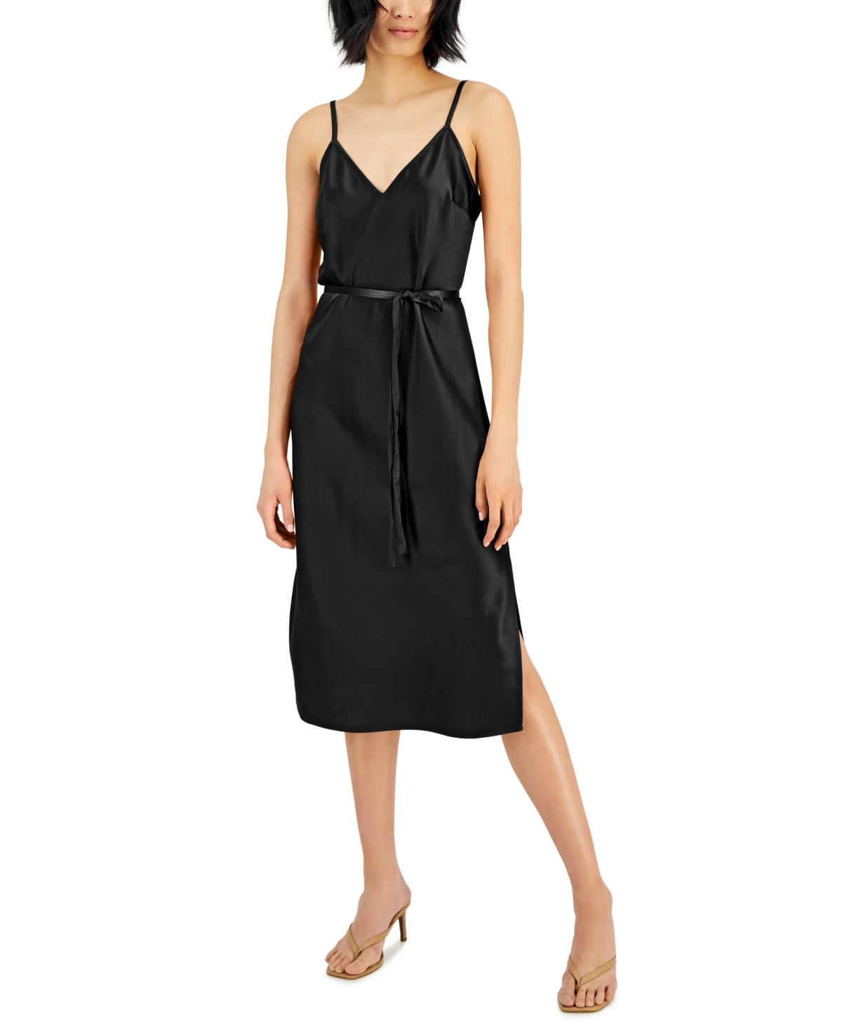 INC International Concepts Women's Side Slit Slip Dress Black Size X-Large