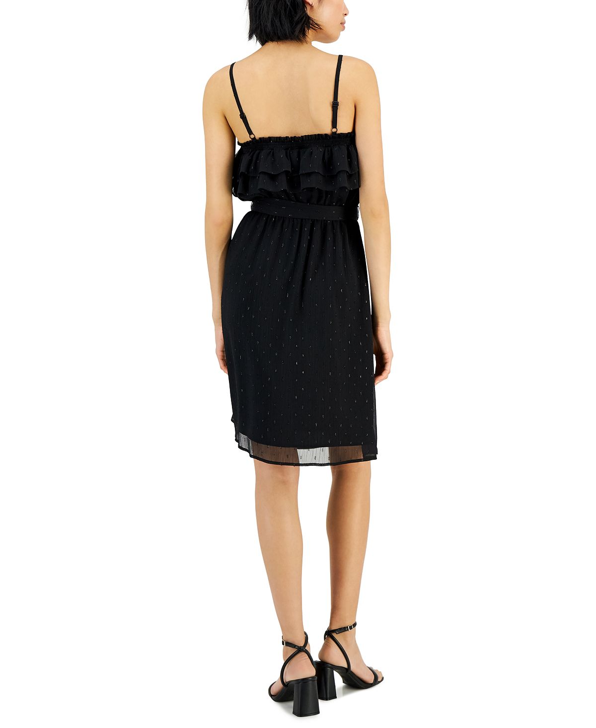 INC International Concepts Women's Clip Dot Ruffled Dress Black Size Small